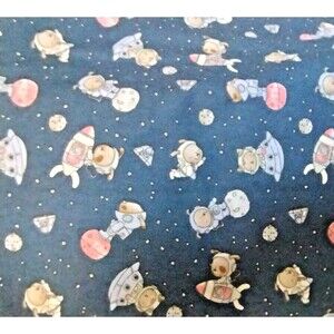 Soft Nursery Flannel Cotton Fabric BTY, Astronaut Space Pups Spaceships - NEW!
